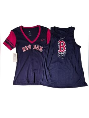 Nike Womens Navy & Red Boston Red Sox Tank and V‑Neck Tee Set, Sz S